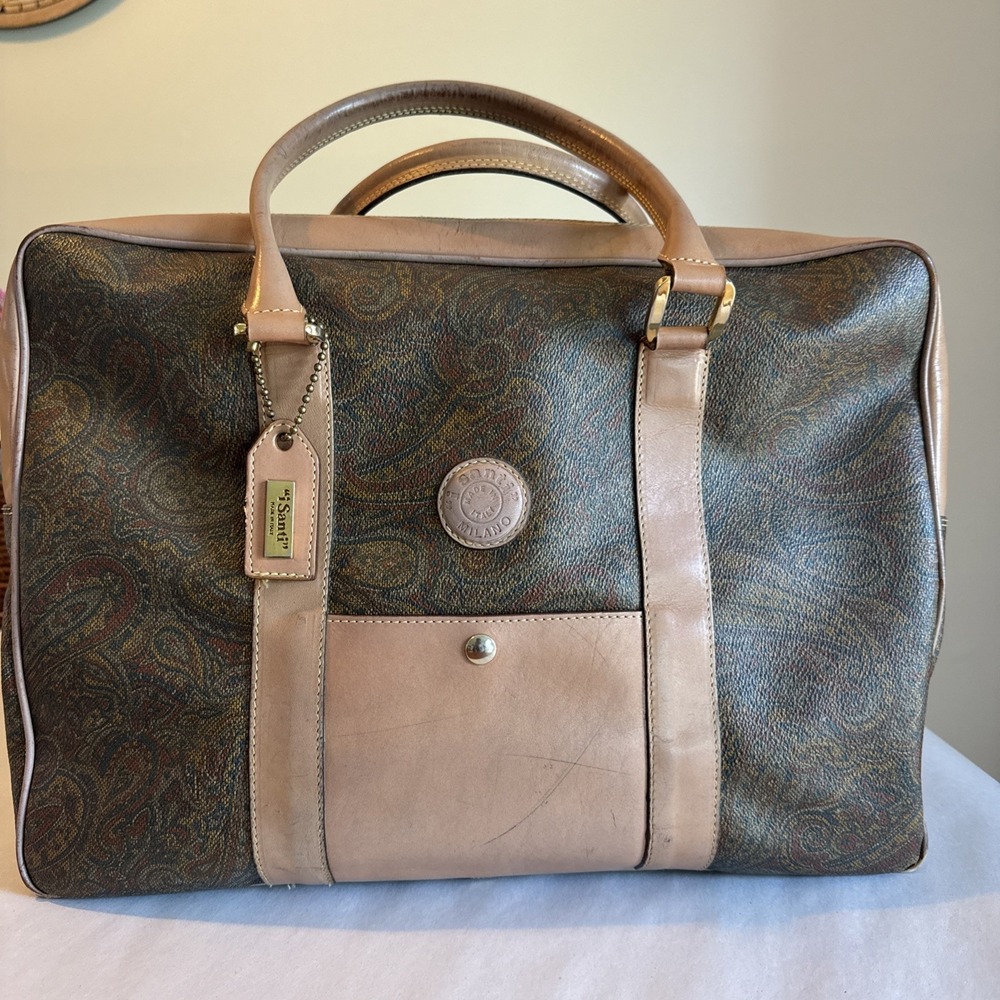 I Santi Milano Paisley Vintage Leather Purse Bag Inc COA Appraisal made in Italy